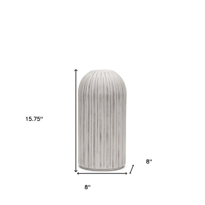 16" Gray And White Striped Ceramic Cylinder Floor Vase
