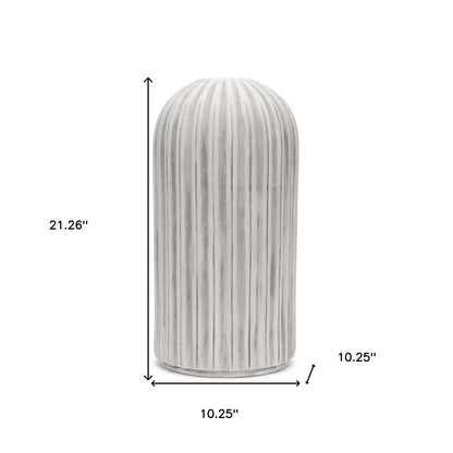 21" Gray And White Striped Ceramic Cylinder Floor Vase