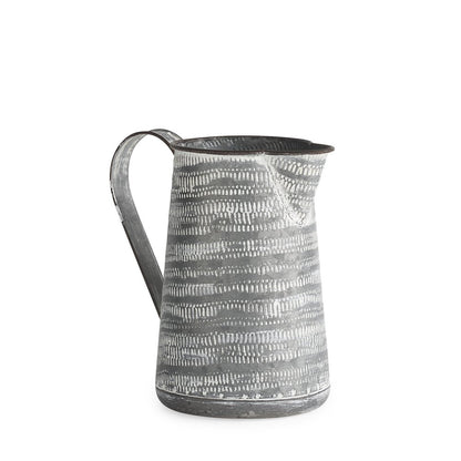 8" Gray And White Striped Metal Tapered Jug Vase