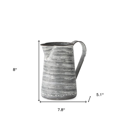 8" Gray And White Striped Metal Tapered Jug Vase