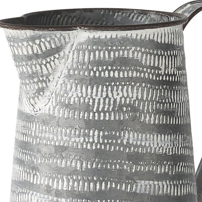 8" Gray And White Striped Metal Tapered Jug Vase