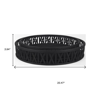 Set of Two Black Round Wicker Handmade Serving Trays