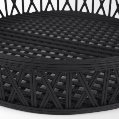 Set of Two Black Round Wicker Handmade Serving Trays