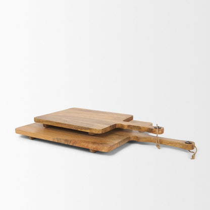 Set of Two Natural Solid Wood Handmade Serve Boards With Handles