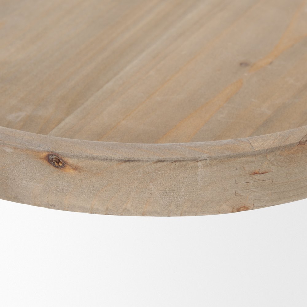 Set of Two Gray And Natural Solid Wood Handmade Round Risers