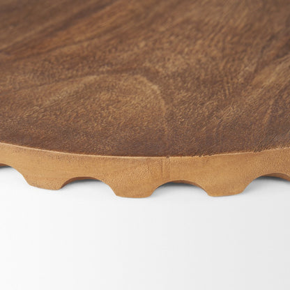 Set of Two Natural Light Brown Round Wood Handmade Serving Trays
