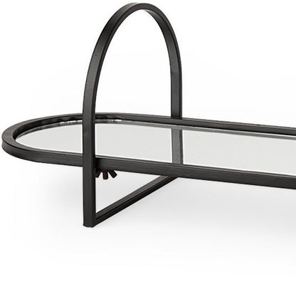 Set of Two Black Oval Metal Handmade Serving Tray With Handles
