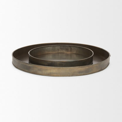 Set of Two Yellow Round Metal Handmade Serving Tray