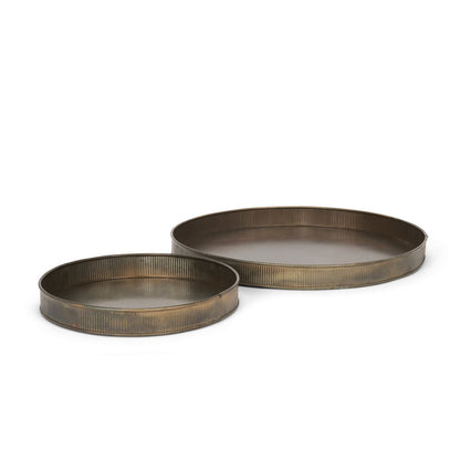 Set of Two Yellow Round Metal Handmade Serving Tray