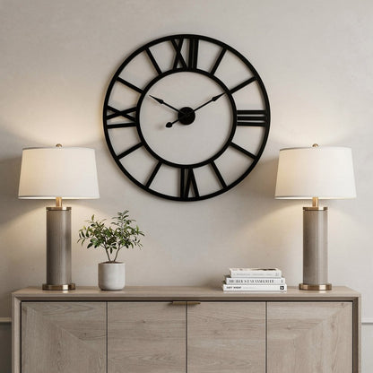 30" Black Iron Analog Round Wall Clock