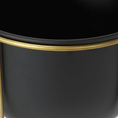 Set of Two Black Metal 20 Ounce Round Pot Planters