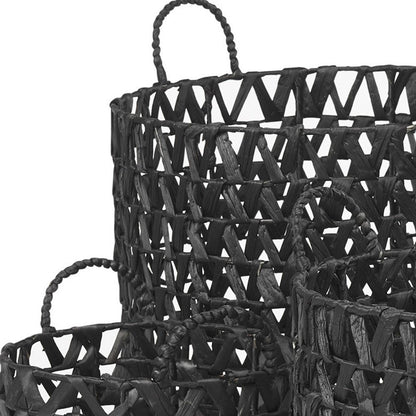 Set of Three Black Nesting Water Hyacinth Basket
