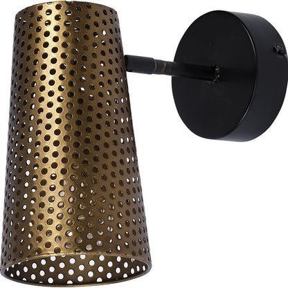 10" Antiqued Gold And Black Metal Pierced Cone Armed Sconce