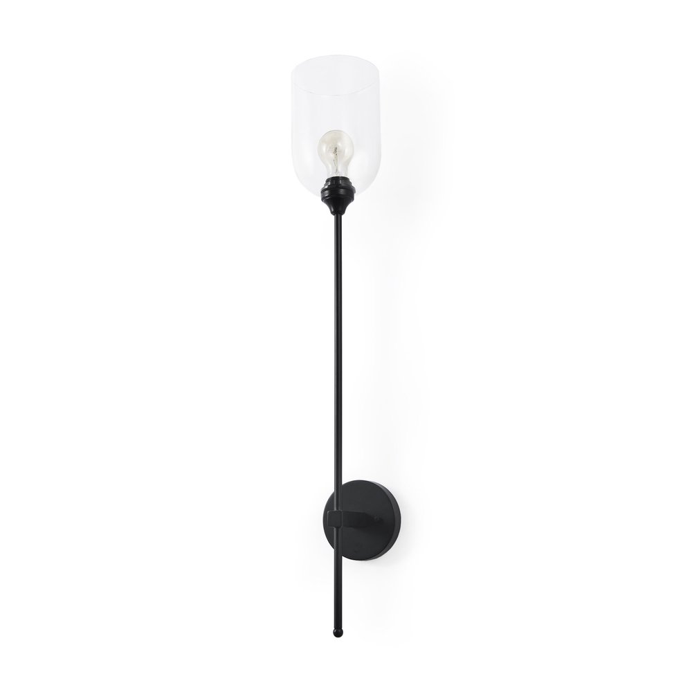 35" Black Metal and Glass Corner Wall Light