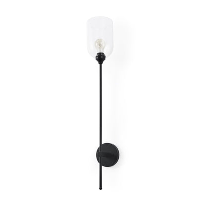 35" Black Metal and Glass Corner Wall Light