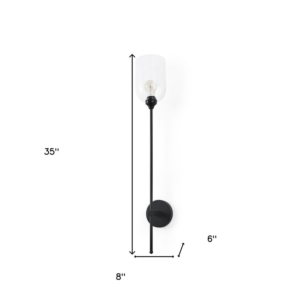 35" Black Metal and Glass Corner Wall Light