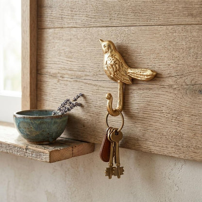 5" Gold Cast Iron Bird Wall Hook