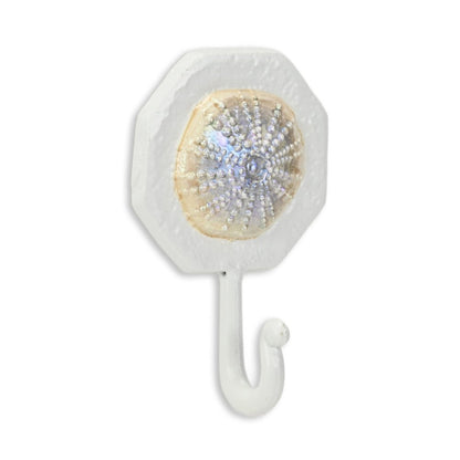 4" Pearl And White Cast Iron Sand Dollar Wall Hook