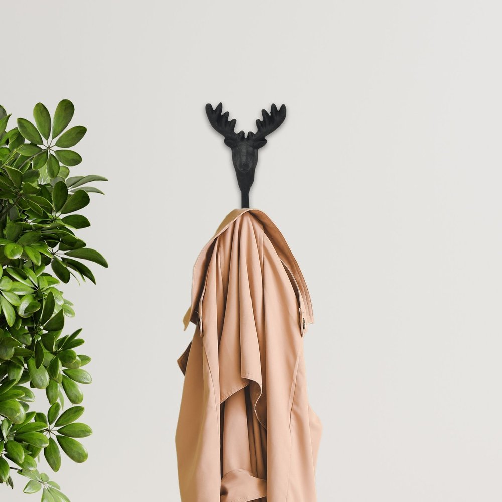 3" Black Cast Iron Deer Stag Wall Hook
