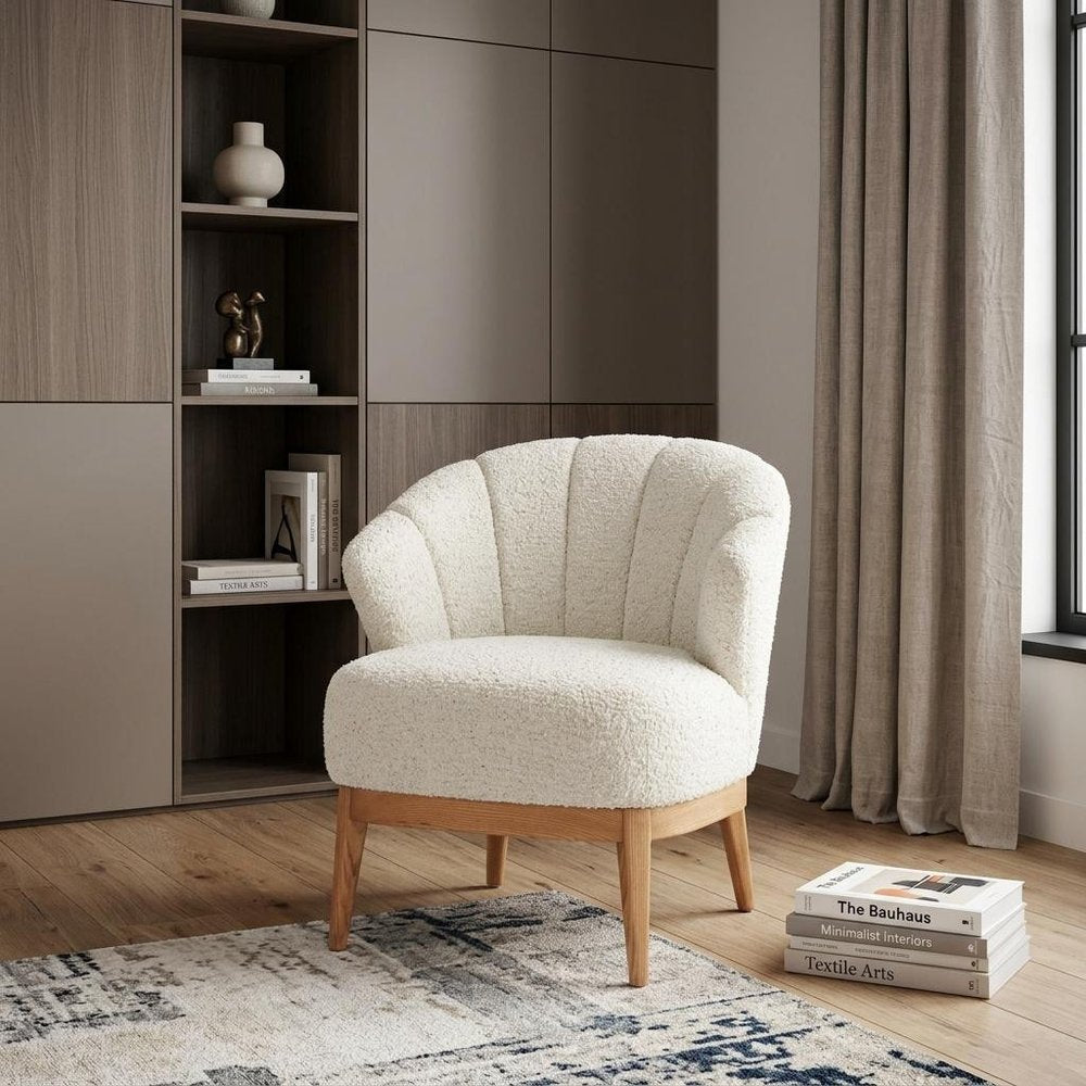 29" Beige and Brown Upholstered Arm Chair