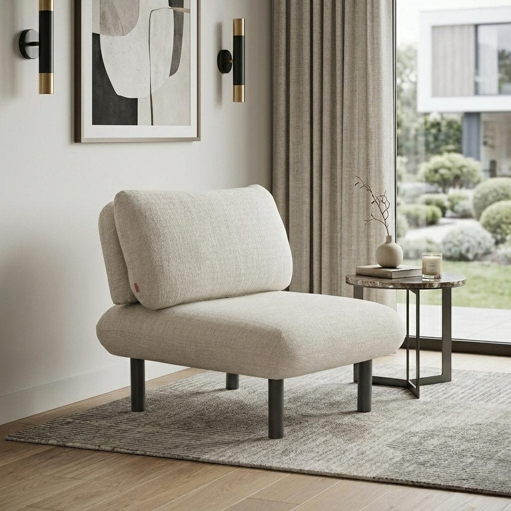 33" Beige and Black Fabric Side Chair