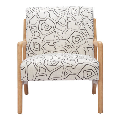 27" Beige and Natural Upholstered Geometric Arm Chair