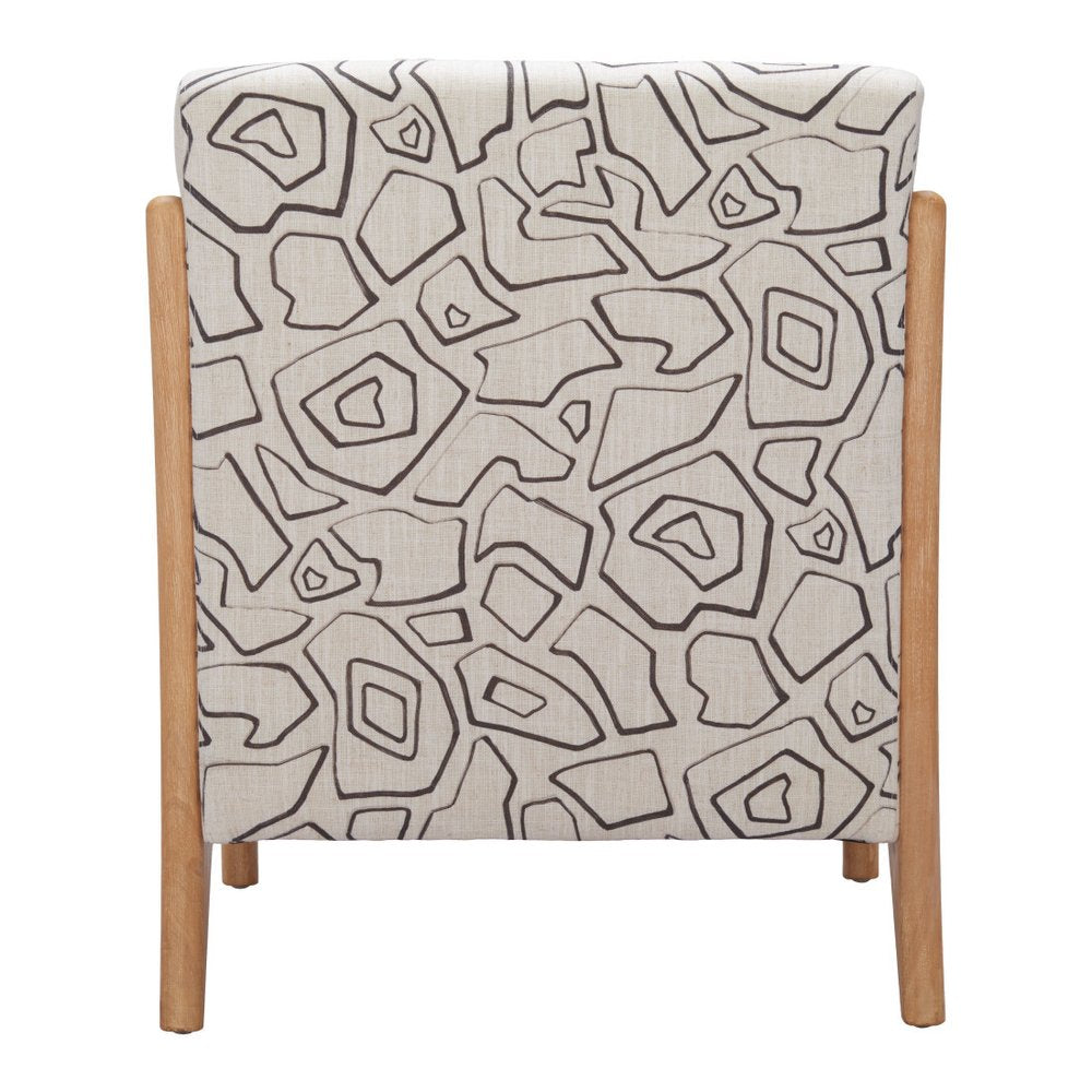 27" Beige and Natural Upholstered Geometric Arm Chair
