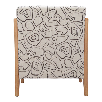 27" Beige and Natural Upholstered Geometric Arm Chair