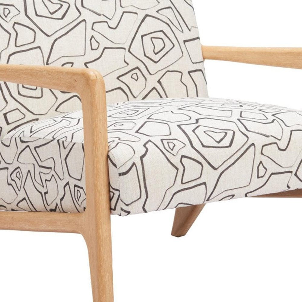 27" Beige and Natural Upholstered Geometric Arm Chair