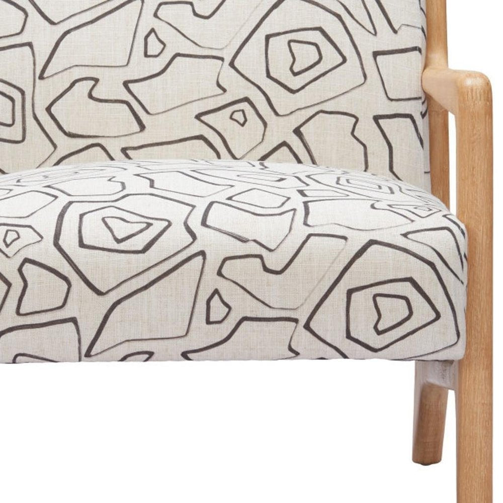 27" Beige and Natural Upholstered Geometric Arm Chair