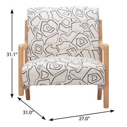 27" Beige and Natural Upholstered Geometric Arm Chair