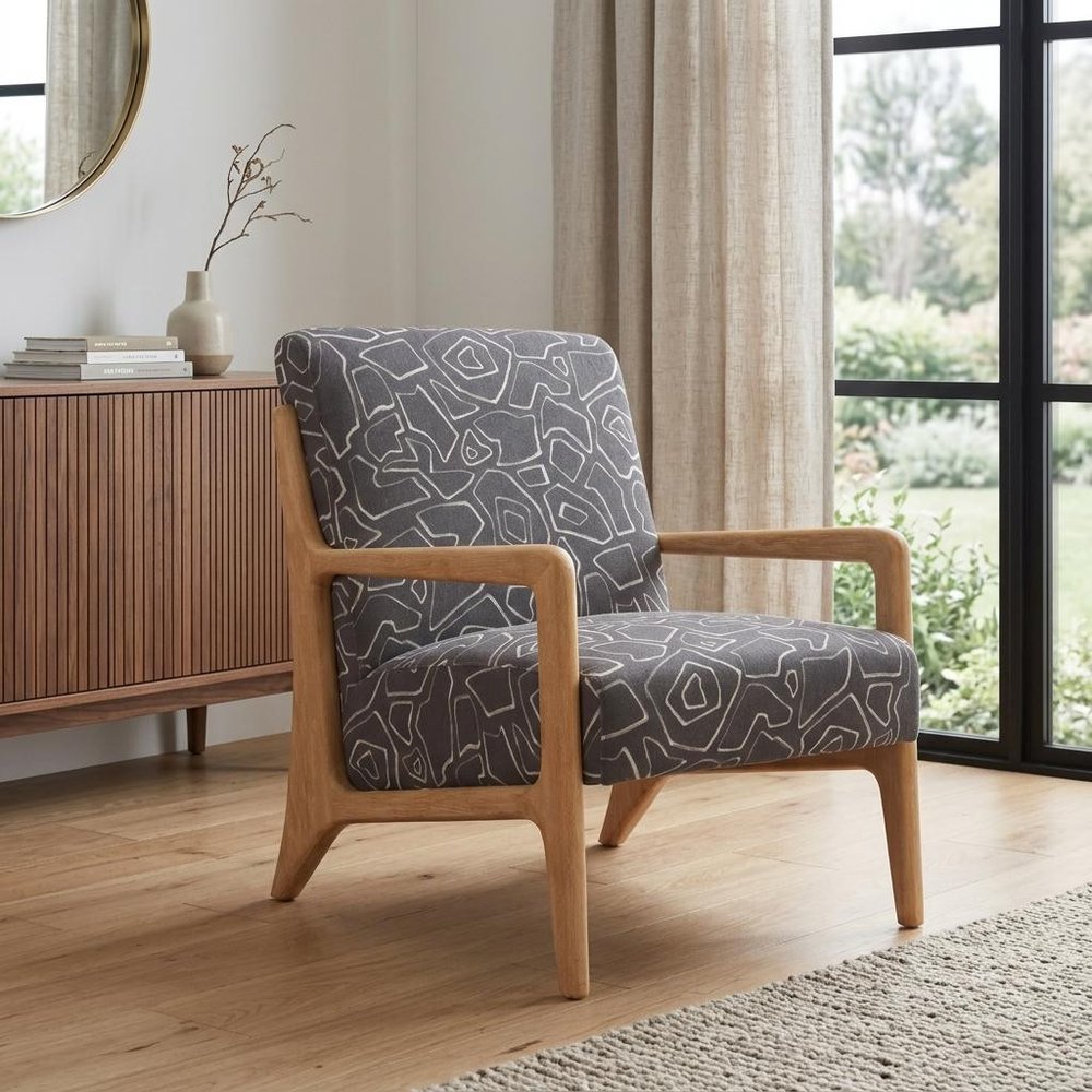 27" Gray and Natural Upholstered Arm Chair