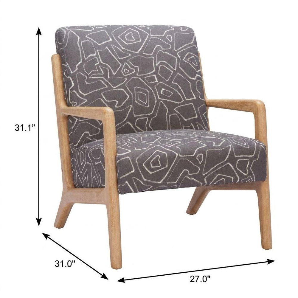 27" Gray and Natural Upholstered Arm Chair
