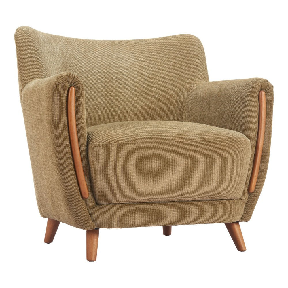 34" Green and Brown Upholstered Arm Chair