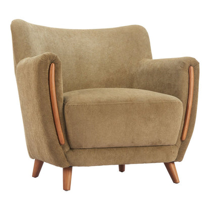 34" Green and Brown Upholstered Arm Chair
