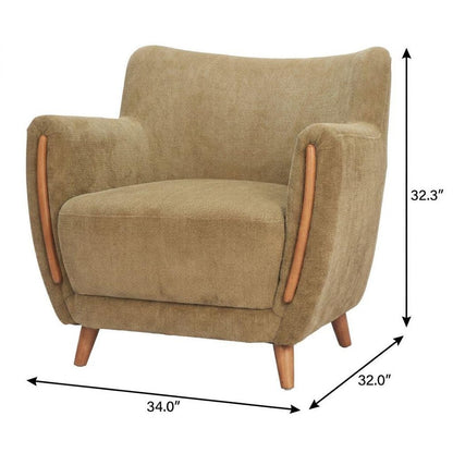 34" Green and Brown Upholstered Arm Chair