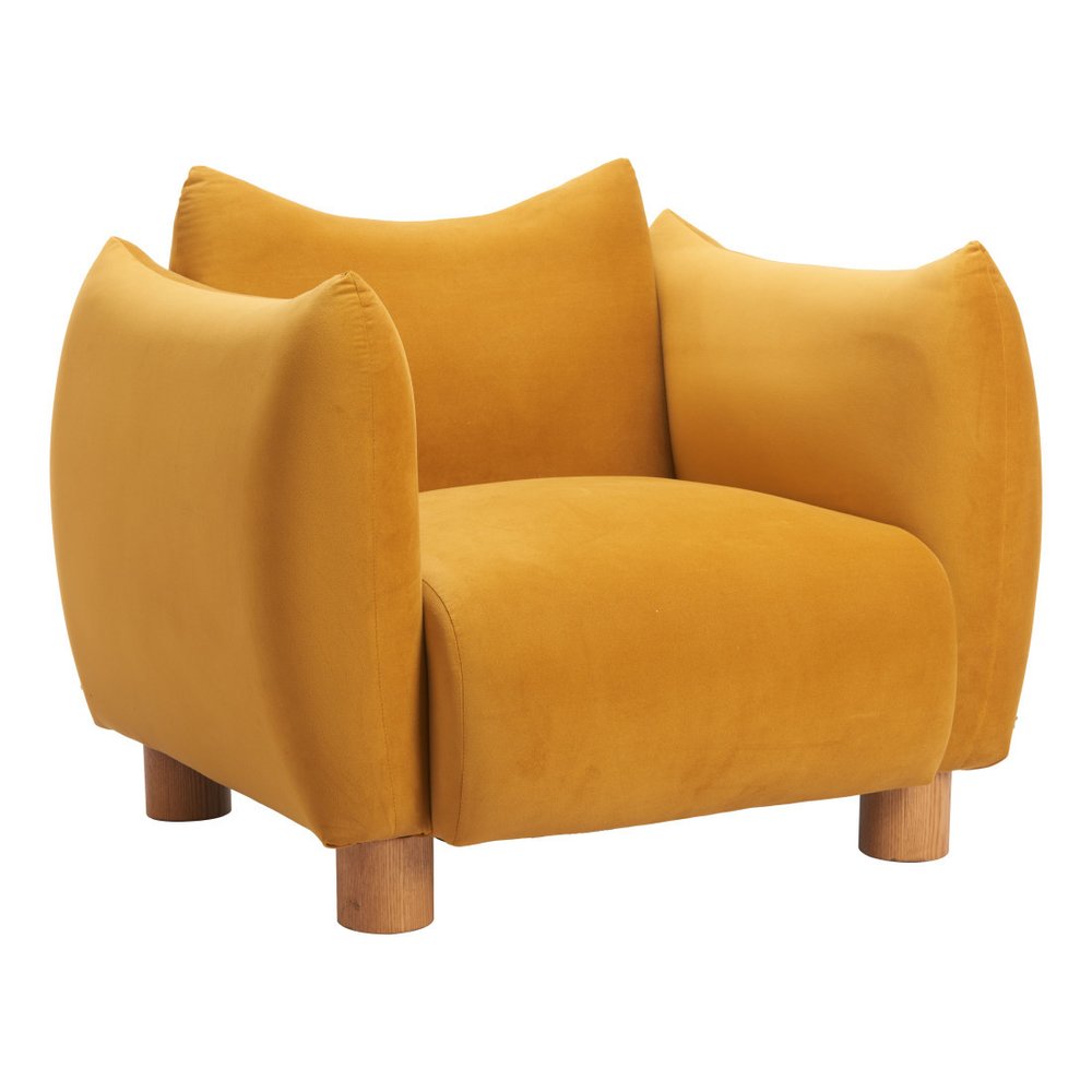 36" Mustard and Yellow Upholstered Arm Chair