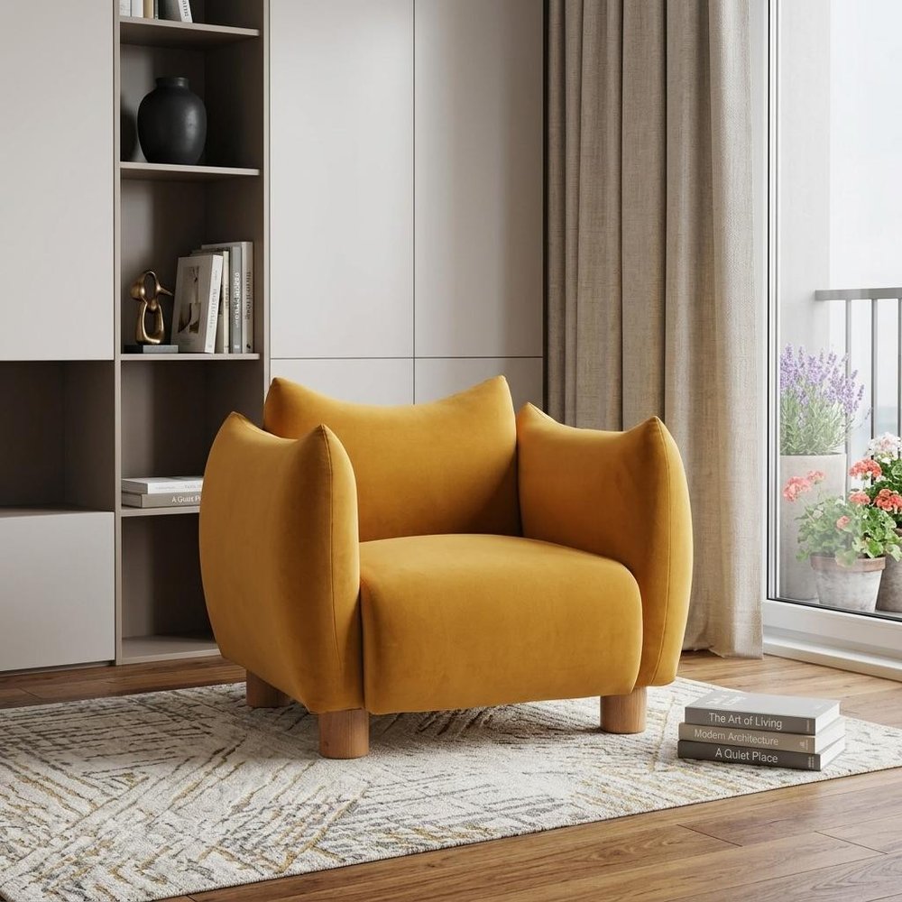 36" Mustard and Yellow Upholstered Arm Chair