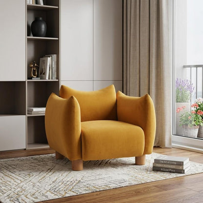 36" Mustard and Yellow Upholstered Arm Chair