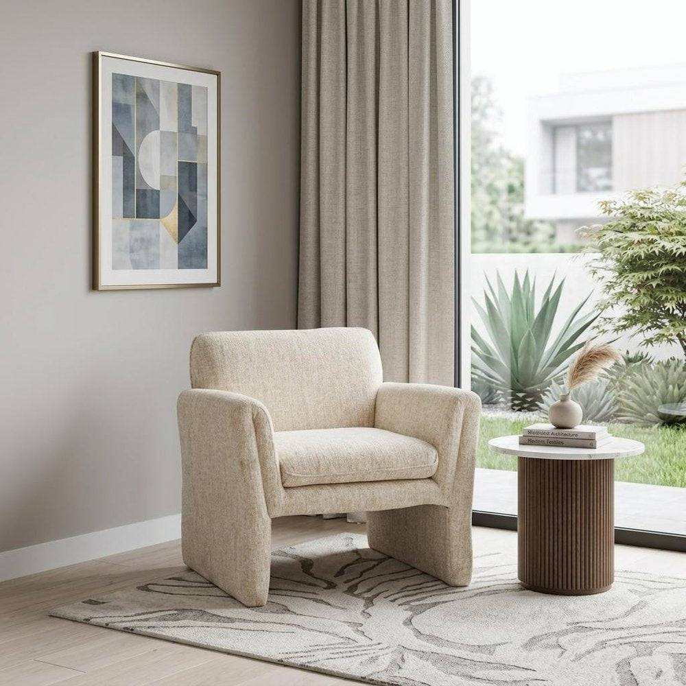 33" Beige Upholstered Arm Chair