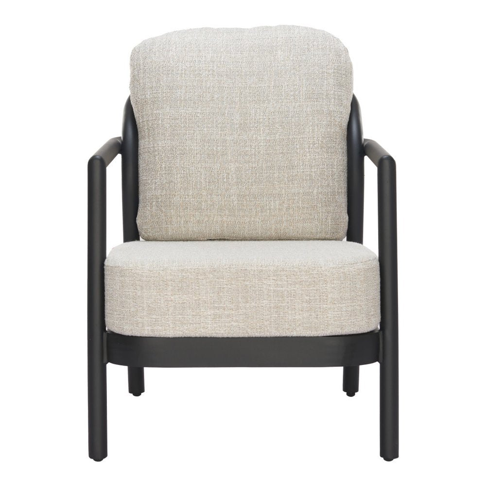 25" Beige and Black Fabric Arm Chair