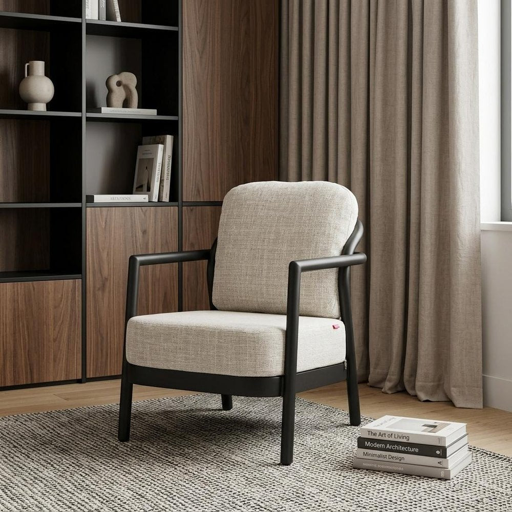 25" Beige and Black Fabric Arm Chair