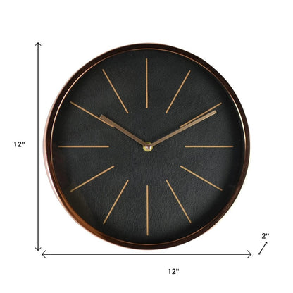 12" Black And Rose Gold Heavy Duty Plastic Silent Analog Round Wall Clock