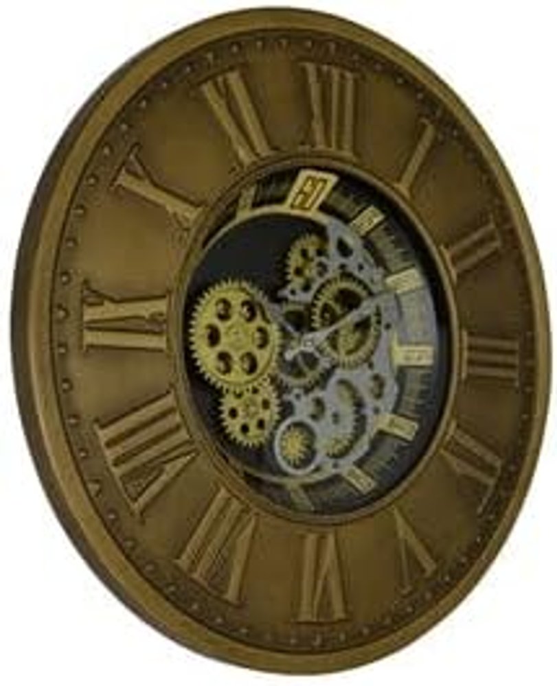 18" Black Gold And Silver Metal Silent Skeleton Exposed Gear Round Wall Clock