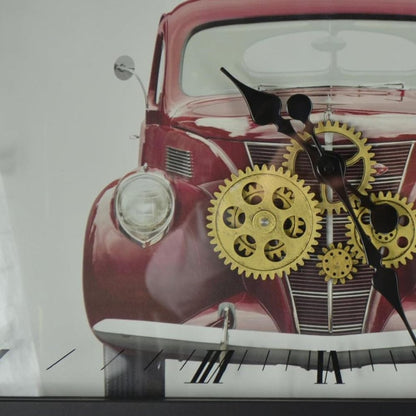 23" Black White And Red Metal Silent Analog Exposed Gear Wall Clock
