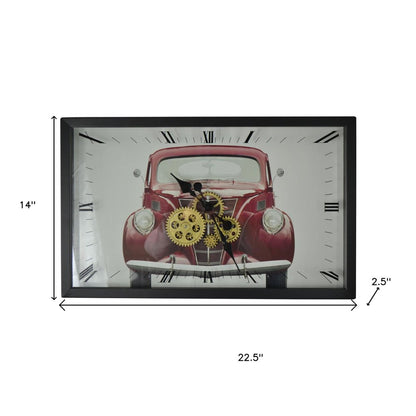 23" Black White And Red Metal Silent Analog Exposed Gear Wall Clock