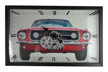 23" Black Red And Silver Metal Silent Analog Exposed Gear Wall Clock