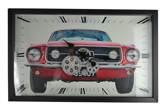 23" Black Red And Silver Metal Silent Analog Exposed Gear Wall Clock