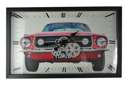 23" Black Red And Silver Metal Silent Analog Exposed Gear Wall Clock