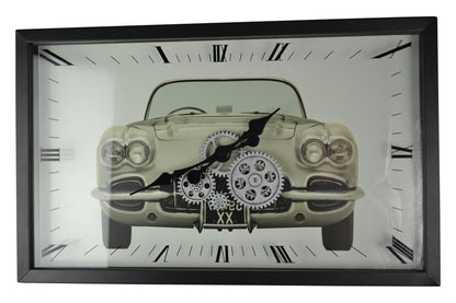 23" Black Silver And White Metal Silent Analog Exposed Gear Wall Clock